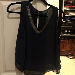 Sheer, beaded-neckline top